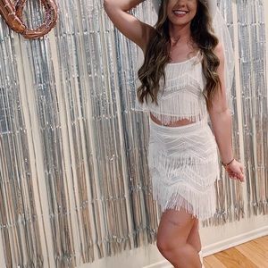 Lulus White Fringe Two Piece Dress